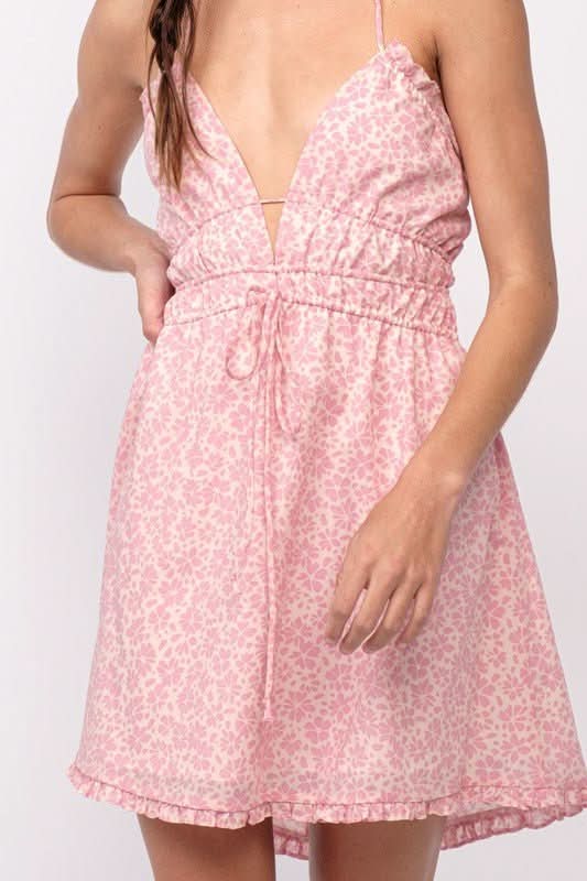 Kristen Pink Floral Halter Mini Dress