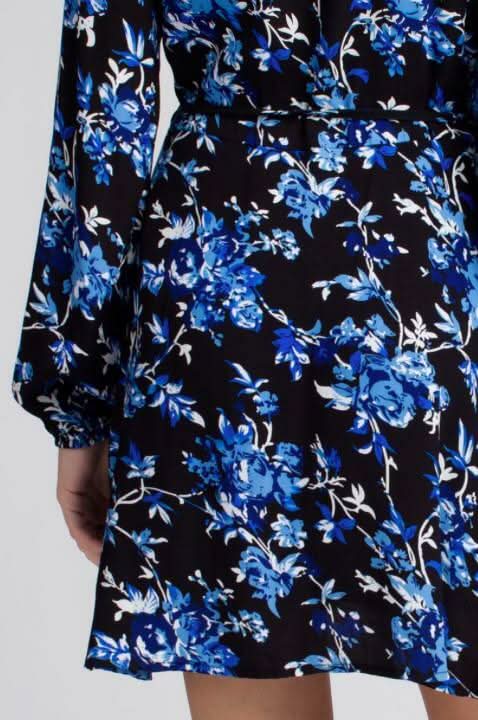 Middleton Black and Blue Floral Long Sleeve  Wrap Dress