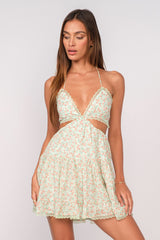 Garden Muse Green Floral Print Halter Dress