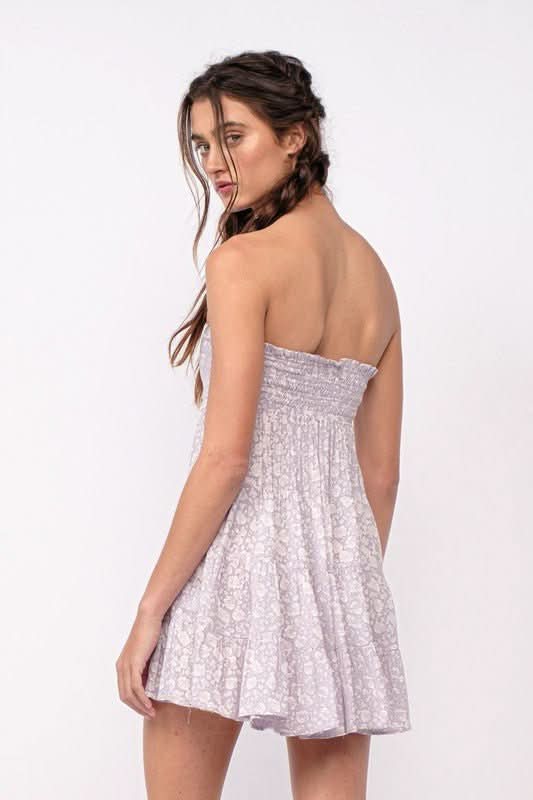 Avery Lavender Floral Print Strapless Mini Dress