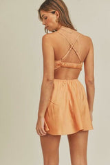 Dance All Night Apricot Satin Flare Mini Dress