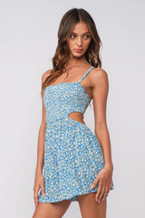 Molly Blue Floral Cutout Romper Dress