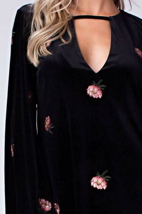 Midnight Reveries Black Floral Velvet Shift Dress