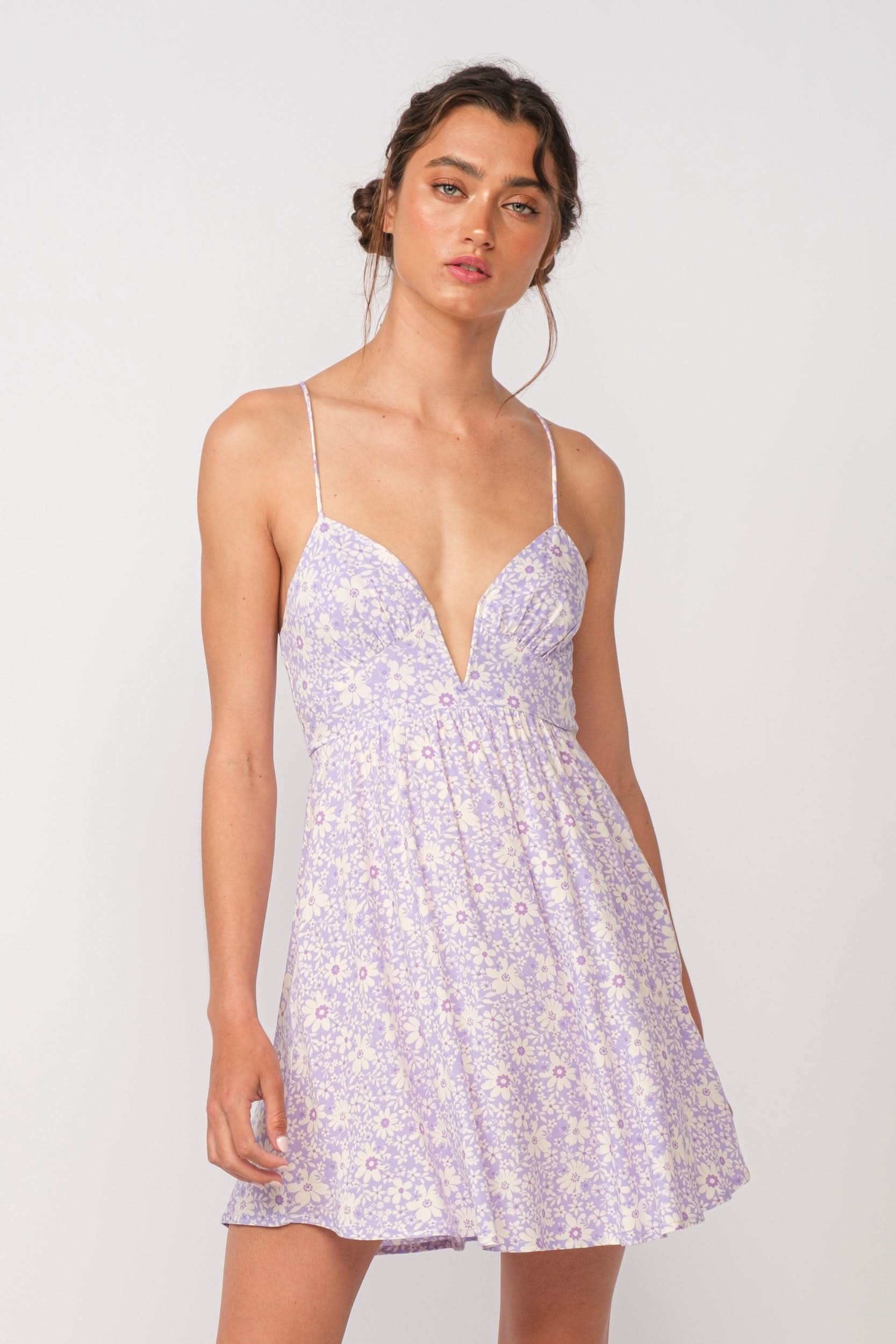 Lucia Purple Floral Corset Cami Dress