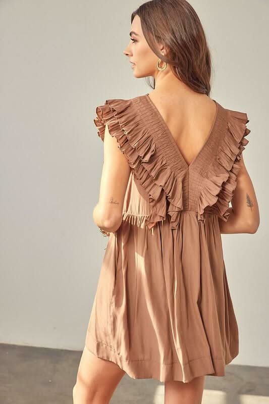 Kat Latte Ruffle Romper Dress