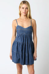Promenade Medium Wash Denim Tiered Mini Dress