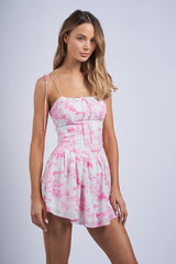Dolly White and Pink Flower Mini Dress