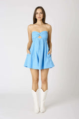 Erika Blue Eyelet Strapless Mini Dress