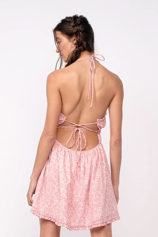 Kristen Pink Floral Halter Mini Dress