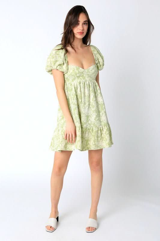 Melania Lime Floral Babydoll Mini Dress