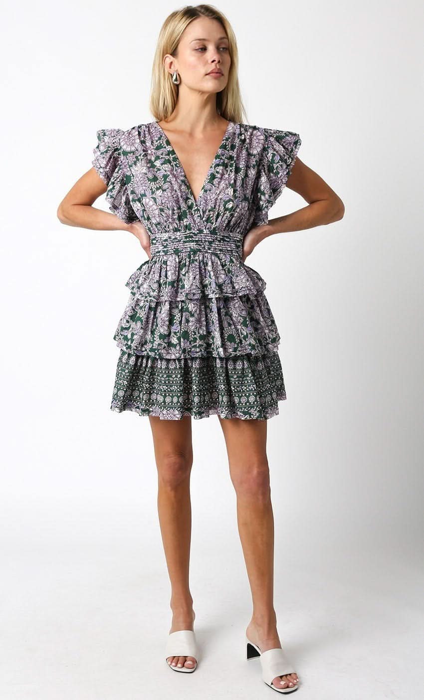 Jodie Green Floral Tiered Ruffle Mini Dress