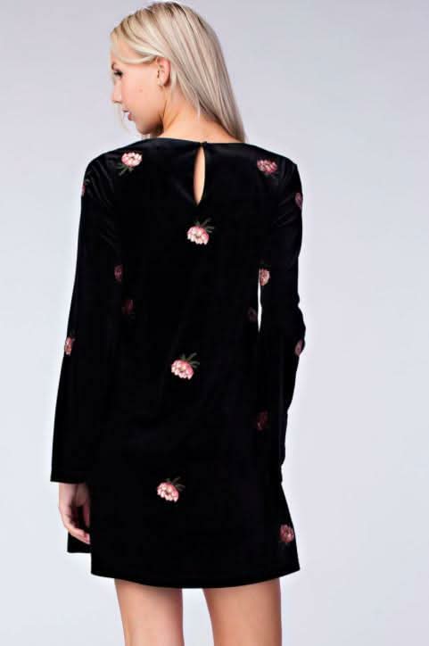 Midnight Reveries Black Floral Velvet Shift Dress