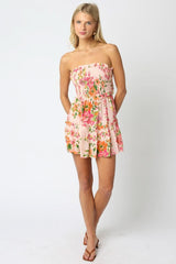 Fresia Pink Floral Strapless Dress