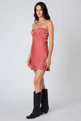 Gianna Desert Rose Satin Strapless Mini Dress