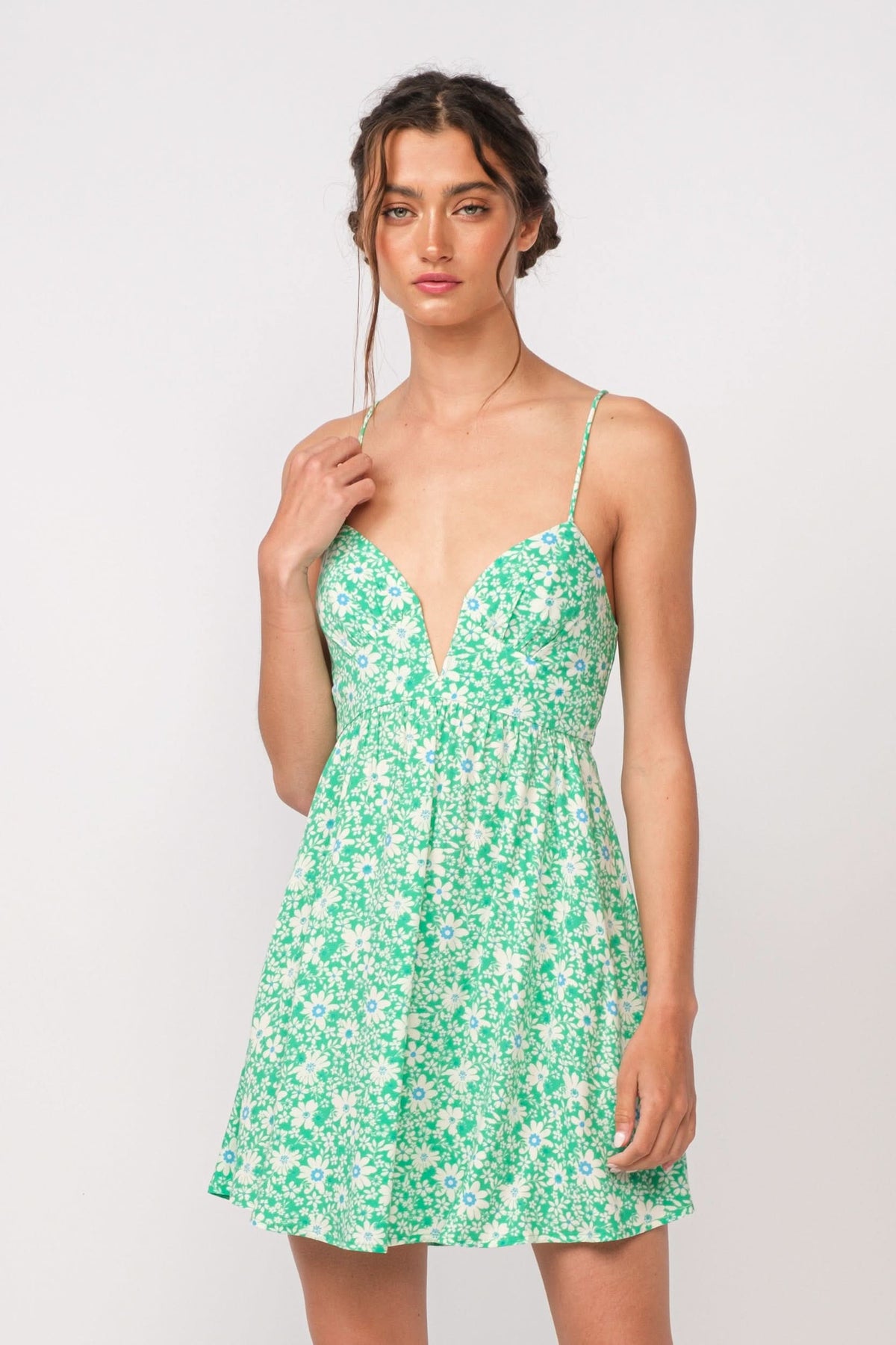 Lucia Aqua Green Floral Corset Cami Dress