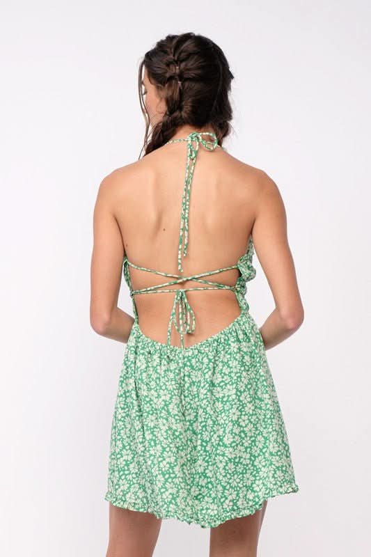 Kristen Green Floral Halter Mini Dress