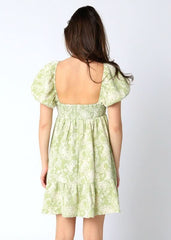 Melania Lime Floral Babydoll Mini Dress