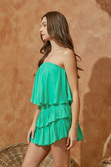 Monaco Aqua Green Strapless Romper