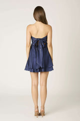 Hayden Navy Satin Strapless Babydoll Dress
