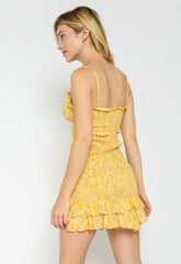 Rhea Yellow Snake Print Smocked Ruffle Mini Dress