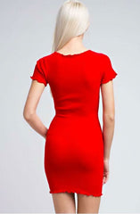 Jenna Red Knit Lettuce Hem Dress