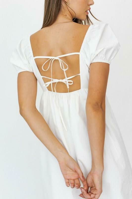 Rosemary White Square Neck Puff Sleeve Babydoll Dress