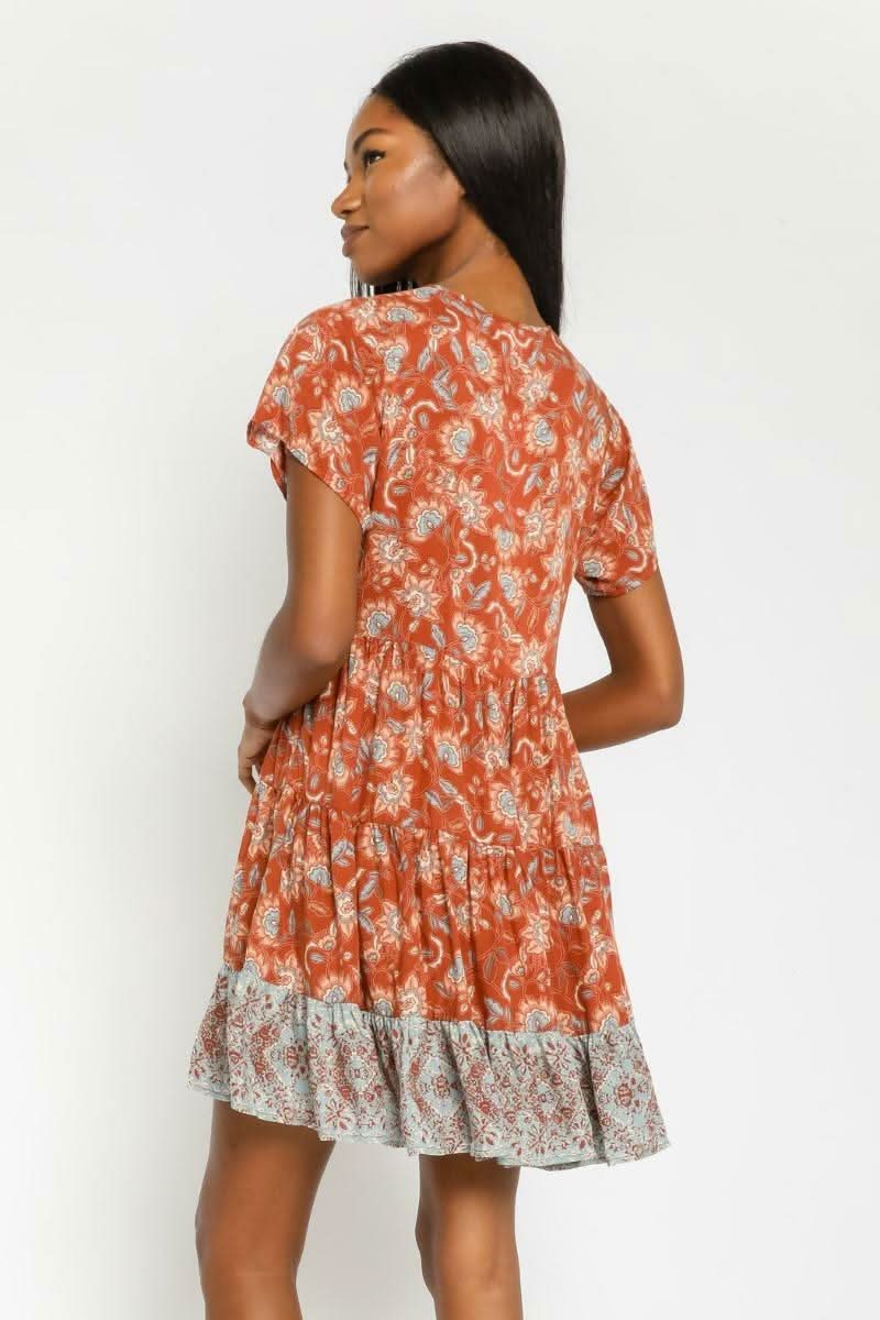 Dulce Rust Floral Print Mini Dress