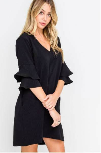 Jaqueline Black Ruffle Sleeve Shift Dress
