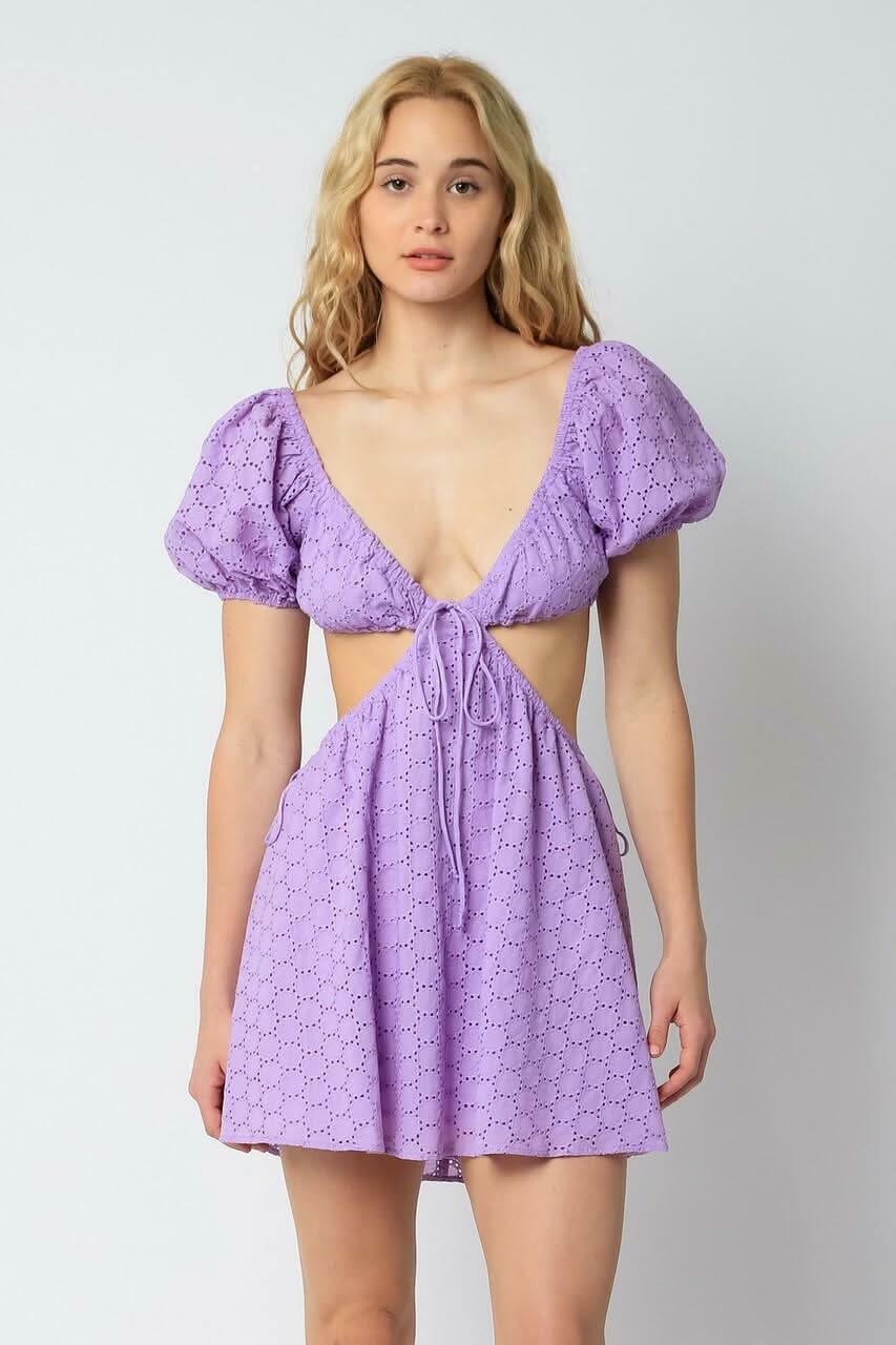 Lenah Lavender Eyelet Cutout Mini Dress