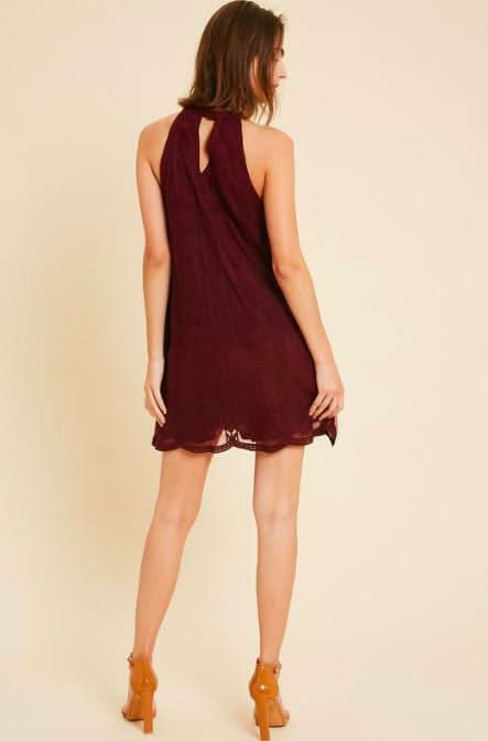 Donna Burgundy Lace Halter Swing Dress