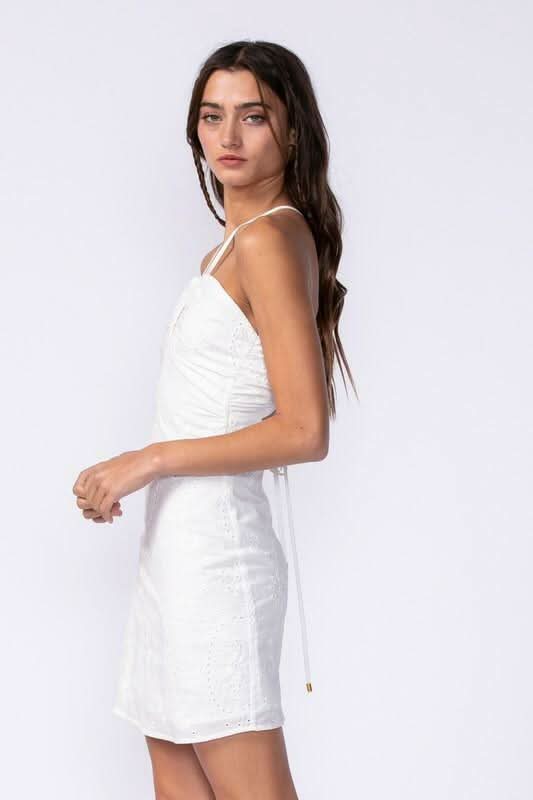 Gia White Eyelet Halter Mini Dress