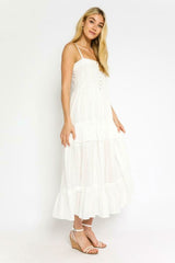 Melina White Tiered Midi Tank Dress