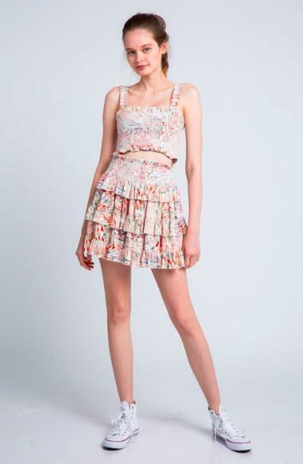 Faye Boho Print Two-Piece Smocked Mini Dress