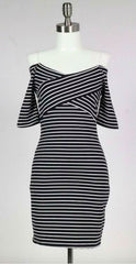 Movin' On Baby Off-The-Shoulder Striped Bodycon Dress