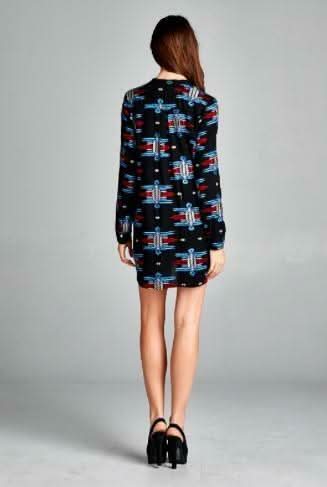 Desiree Embroidered Black Long Sleeve Tunic Dress