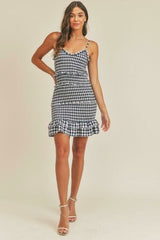 Lily Navy Blue Gingham Smocked Ruffle Mini Dress