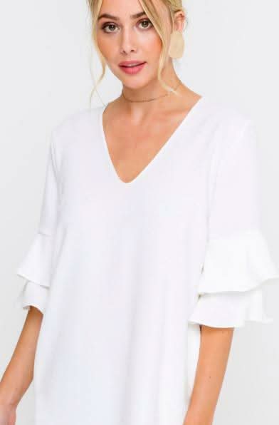 Jaqueline White Ruffle Sleeve Shift Dress