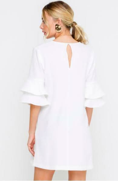 Jaqueline White Ruffle Sleeve Shift Dress
