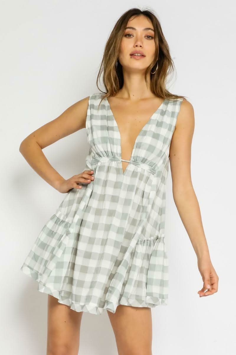 Days Of Summer Mint and White Gingham Print Swing Dress