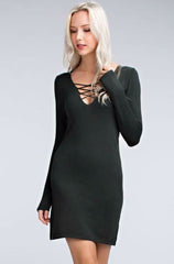Here and Now Olive Long Sleeve Bodycon Sweater Dress