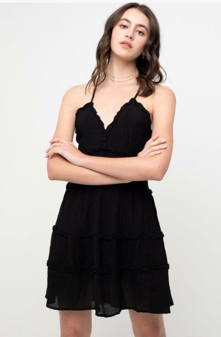 Gina Black Ruffle Mini Dress