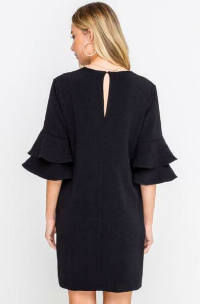 Jaqueline Black Ruffle Sleeve Shift Dress