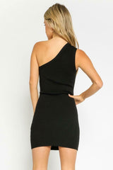 Lucky Me Black One-Shoulder Sweater Mini Dress