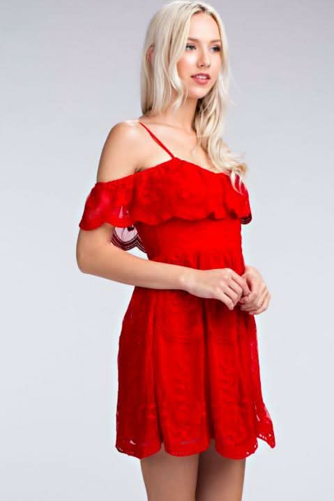 Endless Lace Red Off-the-Shoulder Dress