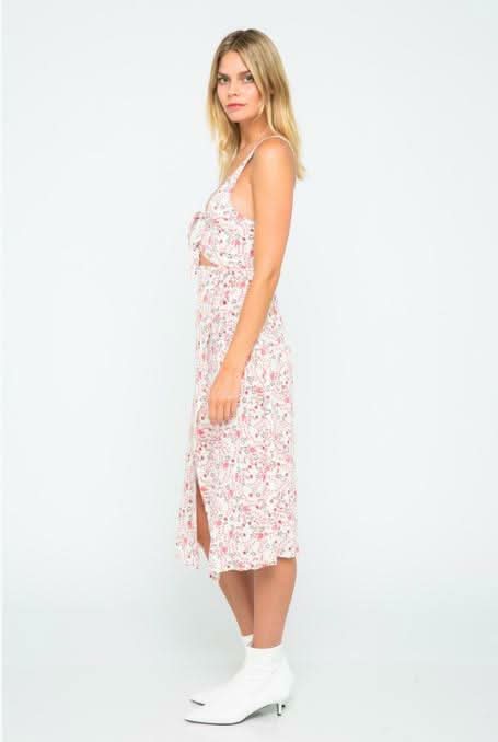 Buttercup Bouquet White Floral Double Tie-Front Sleeveless Dress