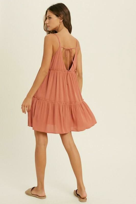 Happiness Is Brick Red Sleeveless Mini Swing Dress