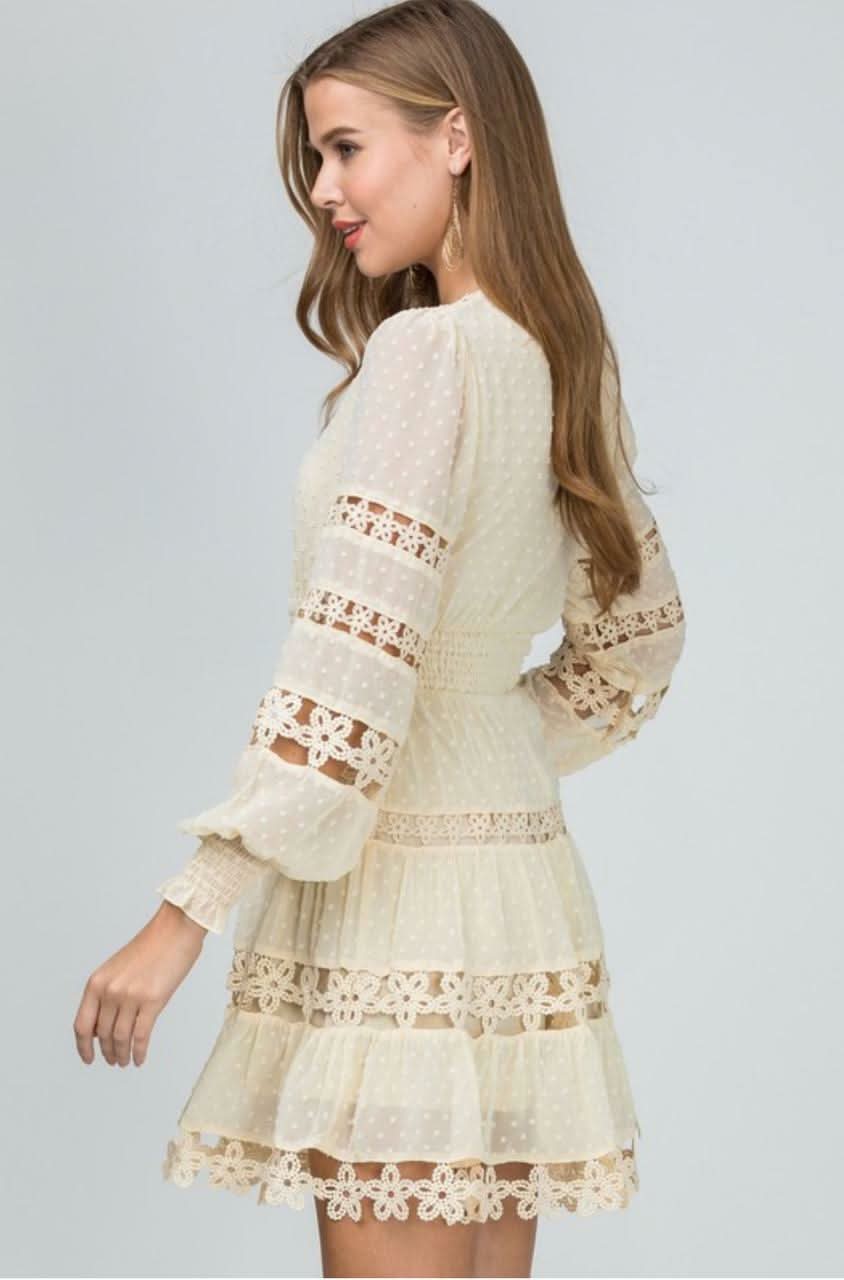 Felicity Ivory Long Sleeve Flare Mini Dress