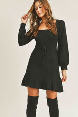 Mari Black Puff Sleeve Sweater Dress