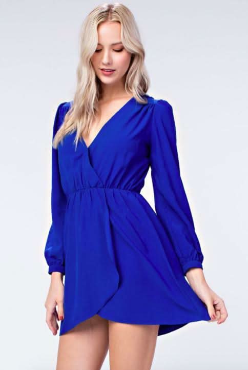 Hannah Royal Blue Long Sleeve Wrap Dress