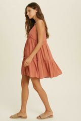 Happiness Is Brick Red Sleeveless Mini Swing Dress